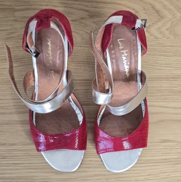 Las Marianas Argentine Tango Women’s Leather Red Champagne Dance Heels Size 10.5 - Picture 4 of 10